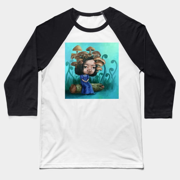 mushroom girl Baseball T-Shirt by RAMON PAINTING